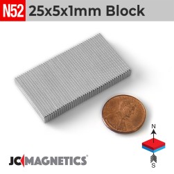 20mm x 10mm x 1mm N52 neodymium magnet blocks 25/32in x 25/64in x